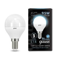 105101210 Лампа Gauss LED Шар E14 9.5W 950lm 4100K 1/10/50
