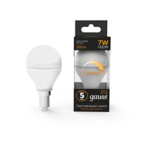105101107-D Лампа Gauss LED Шар-dim E14 7W 560lm 3000К диммируемая 1/10/100