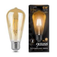 102802006 Лампа Gauss LED Filament ST64 E27 6W Golden 550lm 2400К 1/10/40