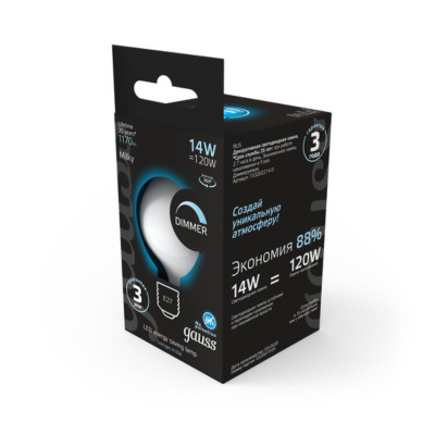 153202214-D Лампа Gauss Filament G200 14W 1170lm 4100К Е27 milky диммируемая LED 1/4