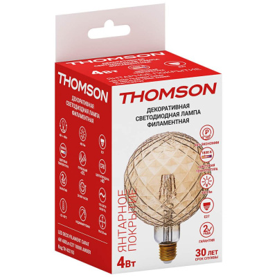 Лампа светодиодная филаментная Thomson E27 4W 1800K шар прозрачная TH-B2193