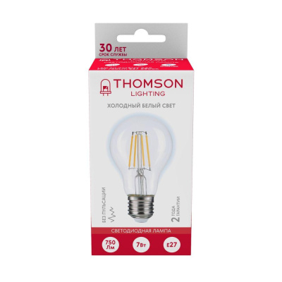 Лампа светодиодная филаментная Thomson E27 7W 6500K груша прозрачная TH-B2330