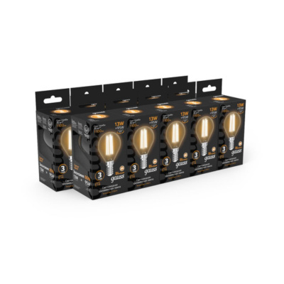 105801113 Лампа Gauss Filament Шар 13W 1100lm 2700К Е14 LED 1/10/50