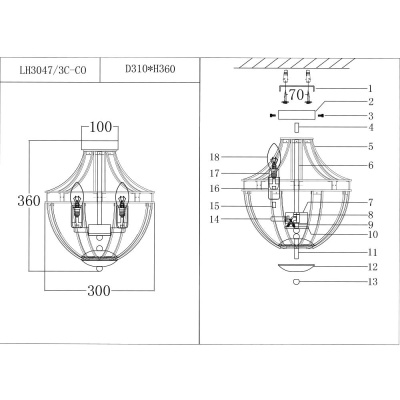 Потолочная люстра Lumien Hall Новара LH3047/3C-CO