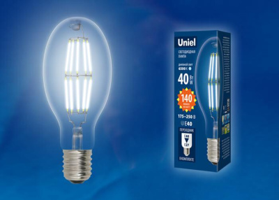 Лампа светодиодная филаментная Uniel E40 40W 6500K прозрачная LED-ED90-40W/DW/E40/CL GLP05TR UL-00003763