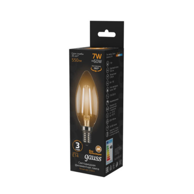 103801107 Лампа Gauss LED Filament Свеча E14 7W 550lm 2700К 1/10/50