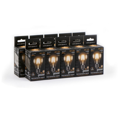 102802106 Лампа Gauss LED Filament A60 E27 6W 600lm 2700К 1/10/40
