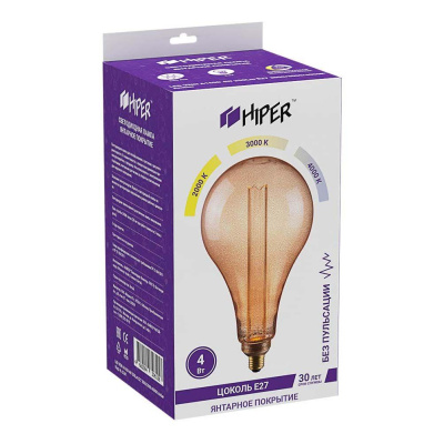 Лампа светодиодная диммируемая Hiper E27 4W 2000/3000/4000K янтарная HL-2247