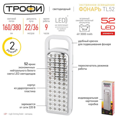 Кемпинговый светодиодный фонарь ЭРА Трофи аккумуляторный 87х48х25 380 лм TL52 Б0002597