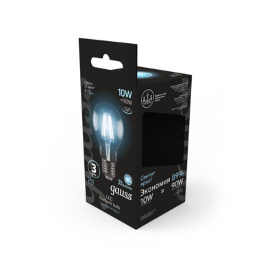 102802210 Лампа Gauss LED Filament A60 E27 10W 970lm 4100К 1/10/40
