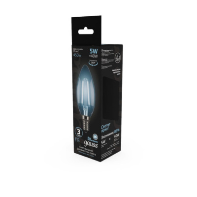103801205 Лампа Gauss LED Filament Свеча E14 5W 450lm 4100К 1/10/50