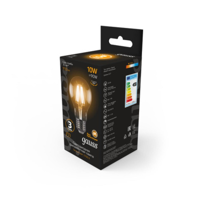102802110 Лампа Gauss LED Filament A60 E27 10W 930lm 2700К 1/10/40