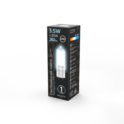 107807203 Лампа Gauss G4 AC220-240V 3.5W 260lm 4100K стекло LED 1/10/200