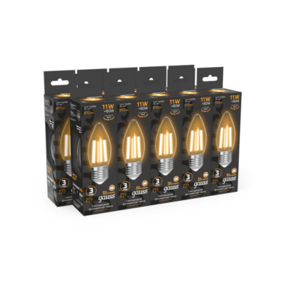 103802111 Лампа Gauss Filament Свеча 11W 810lm 2700К Е27 LED 1/10/50