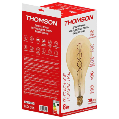 Лампа светодиодная филаментная Thomson E27 8W 1800K груша прозрачная TH-B2172