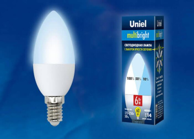 Лампа светодиодная Uniel E14 6W 4000K матовая LED-C37-6W/NW/E14/FR/MB PLM11WH UL-00002374