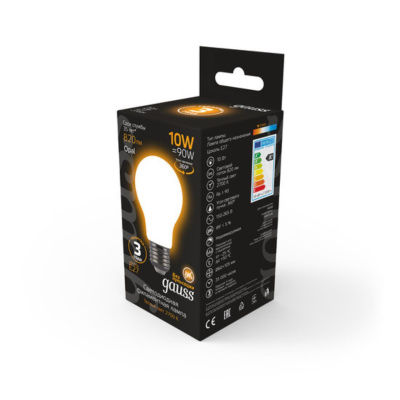 102202110 Лампа Gauss LED Filament A60 OPAL E27 10W 820lm 2700К 1/10/40