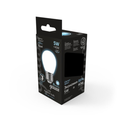 105202205 Лампа Gauss LED Filament Шар OPAL E27 5W 450lm 4100K 1/10/50