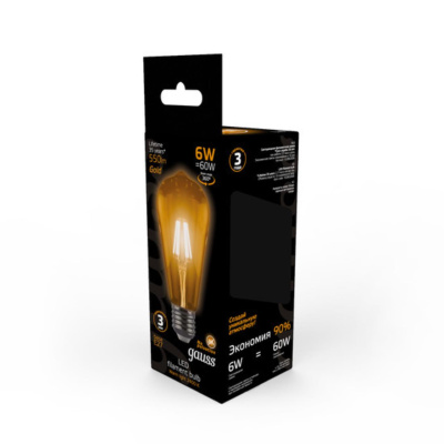 102802006 Лампа Gauss LED Filament ST64 E27 6W Golden 550lm 2400К 1/10/40