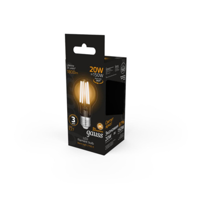 102902120 Лампа Gauss Filament А60 20W 1800lm 2700К Е27 LED 1/10/40