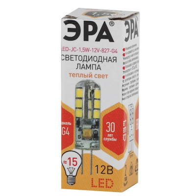 Лампа светодиодная ЭРА G4 1,5W 2700K прозрачная LED JC-1,5W-12V-827-G4 Б0033188