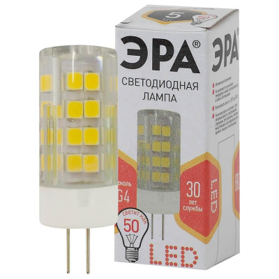 Лампа светодиодная ЭРА G4 5W 2700K прозрачная LED JC-5W-220V-CER-827-G4 Б0027857