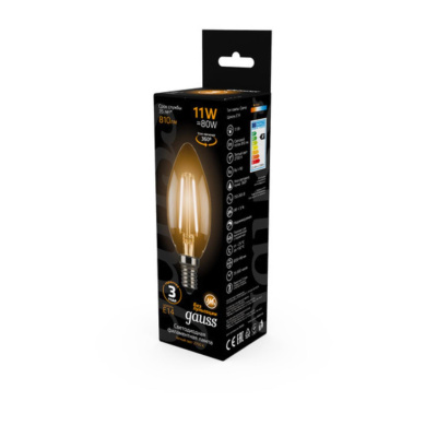 103801111 Лампа Gauss LED Filament Свеча E14 11W 720lm 2700К 1/10/50