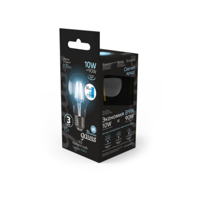 102802210-S Лампа Gauss Filament А60 10W 970lm 4100К Е27 шаг. диммирование LED 1/10/40