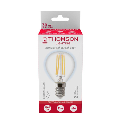 Лампа светодиодная филаментная Thomson E14 11W 6500K шар прозрачная TH-B2338