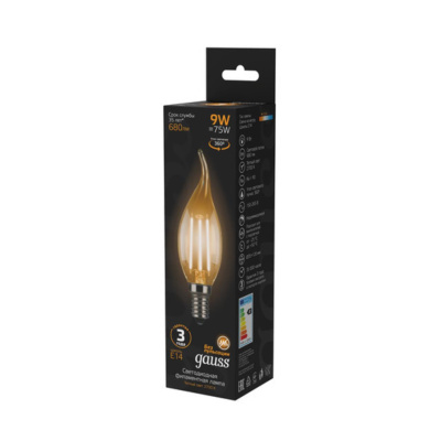 104801109 Лампа Gauss LED Filament Свеча на ветру E14 9W 680lm 2700K 1/10/50
