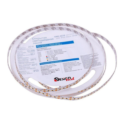 Светодиодная влагозащищенная лента DesignLed 20W/m 300LED/m 2216SMD теплый белый 5M 002840