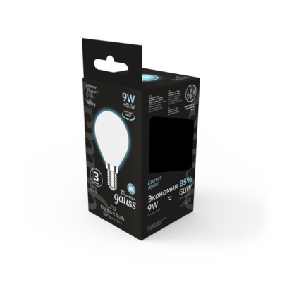 105201209 Лампа Gauss Filament Шар 9W 610lm 4100К Е14 milky LED 1/10/50