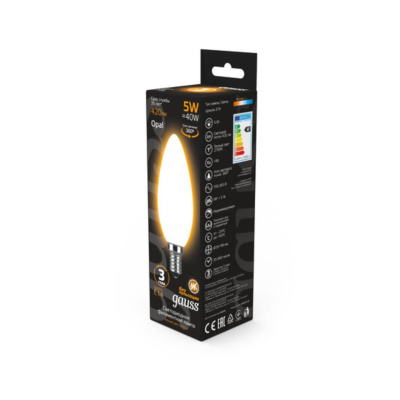 103201105 Лампа Gauss LED Filament Свеча OPAL E14 5W 420lm 2700К 1/10/50