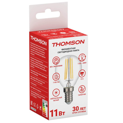 Лампа светодиодная филаментная Thomson E14 11W 4500K шар прозрачная TH-B2088
