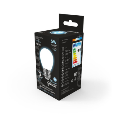 105202205 Лампа Gauss LED Filament Шар OPAL E27 5W 450lm 4100K 1/10/50