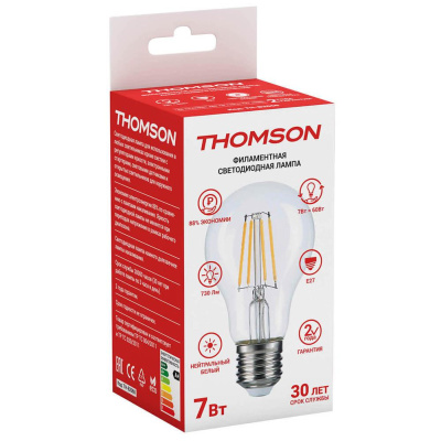 Лампа светодиодная филаментная Thomson E27 9W 2700K груша прозрачная TH-B2061