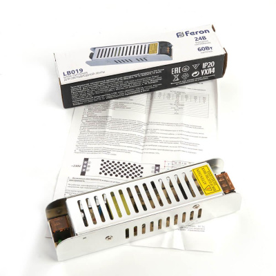 Блок питания для светодиодной ленты Feron 24V 60W IP20 2,5A LB019 48046
