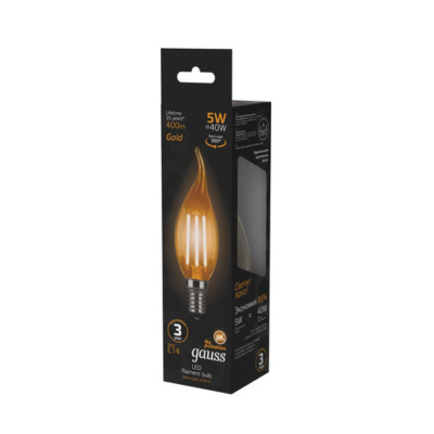 104801005 Лампа Gauss LED Filament Свеча на ветру E14 5W 400lm 2700K Golden 1/10/50