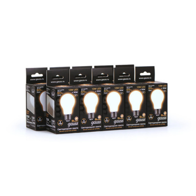 102202110 Лампа Gauss LED Filament A60 OPAL E27 10W 820lm 2700К 1/10/40