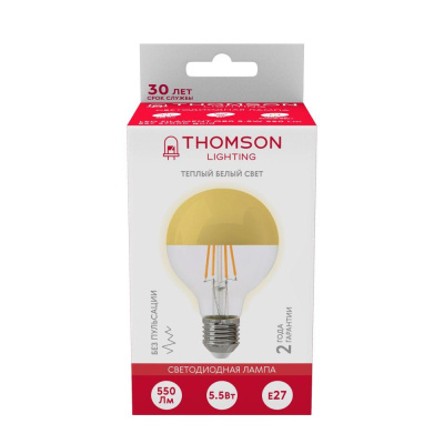 Лампа светодиодная филаментная Thomson E27 5,5W 2700K шар прозрачная TH-B2380