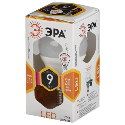 Лампа светодиодная ЭРА E14 9W 2700K матовая LED P45-9W-827-E14 Б0029041