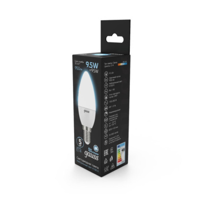 103101210 Лампа Gauss LED Свеча E14 9.5W 950lm 4100К 1/10/50