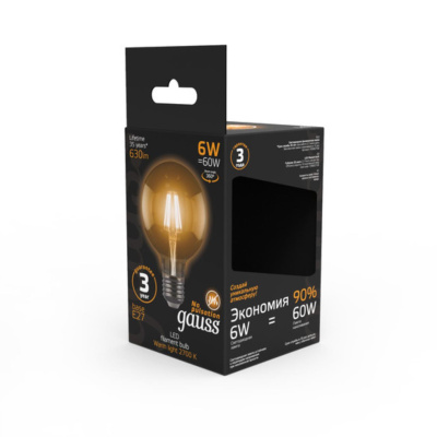 105802106 Лампа Gauss LED Filament G95 E27 6W 630lm 2700K 1/20