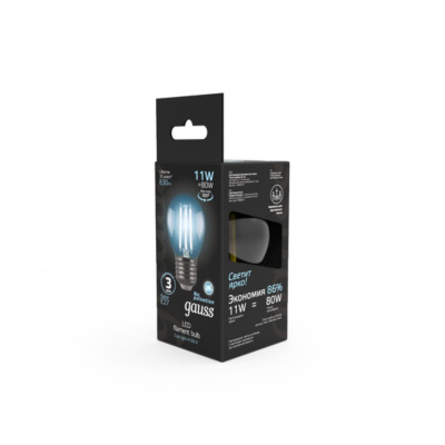 105802211 Лампа Gauss Filament Шар 11W 830lm 4100К Е27 LED 1/10/50