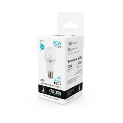 23229 Лампа Gauss LED Elementary A60 20W E27 1600lm 4100K 1/10/50