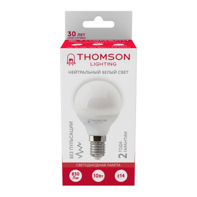 Лампа светодиодная Thomson E14 10W 4000K шар матовая TH-B2036