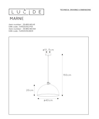 Подвесной светильник Lucide Marne 30485/40/44