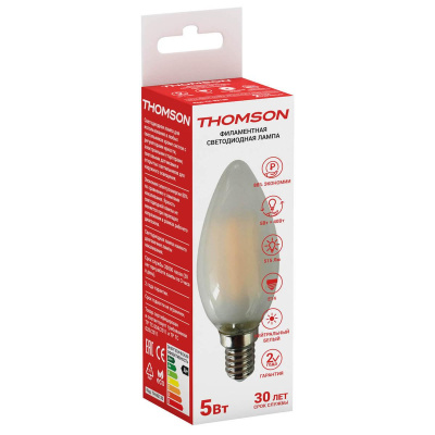Лампа светодиодная филаментная Thomson E14 5W 4500K свеча матовая TH-B2135