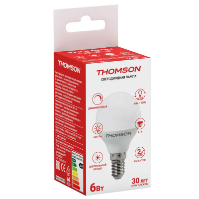 Лампа светодиодная диммируемая Thomson E14 6W 4000K шар матовая TH-B2154