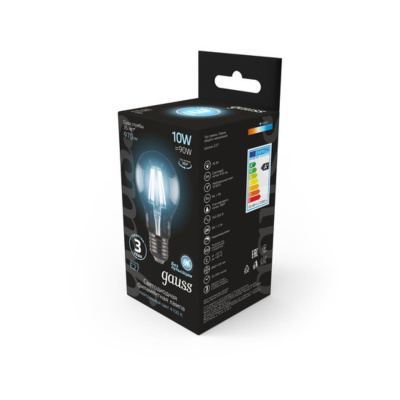 102802210 Лампа Gauss LED Filament A60 E27 10W 970lm 4100К 1/10/40